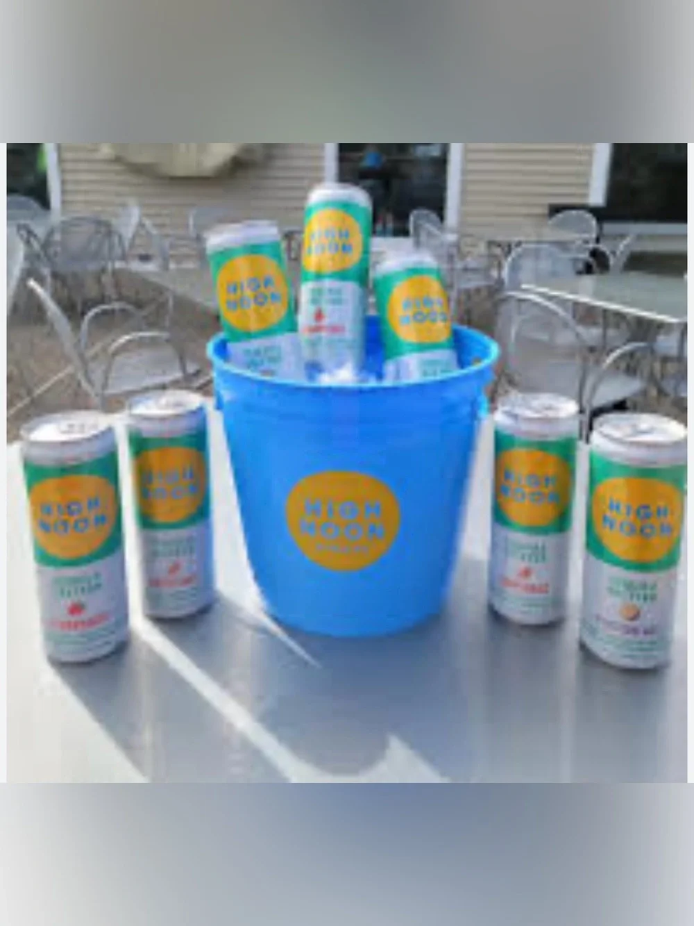 High Noon Plastic Blue Ice Bucket with Yellow Logo